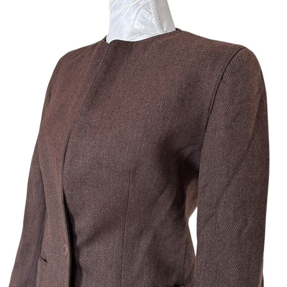 Vintage Brown 100% Wool Pin Stripe Skirt Blazer Set Womens Sz XS Business Formal - Picture 11 of 16